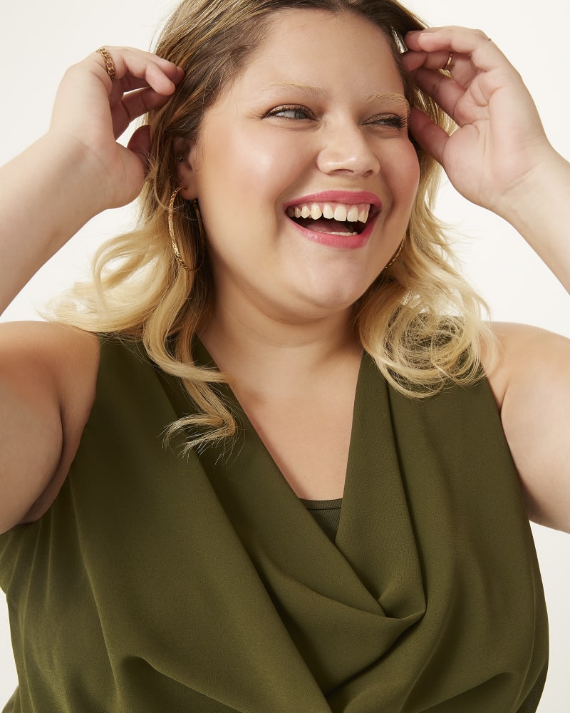 Plus size model with pear body shape wearing Hailey Cowl Neck Blouse by East Adeline | Dia&Co | dia_product_style_image_id:167157